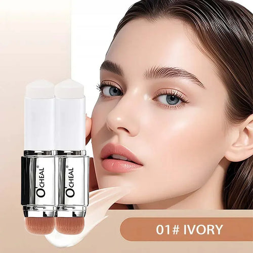 Bastão de Base 2 em 1 com Mudança de Temperatura para Cobertura Facial, Imperfeições e Poros, Base Matte Dupla Face em Creme para Maquiagem - Cor: 01 2Pcs